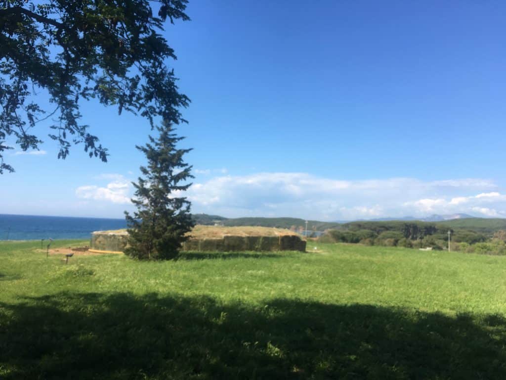 Met uitzicht op de zee ligt deze Tumulus in Toscane.