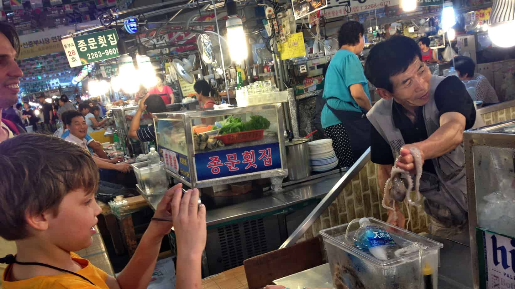 Eten Zuid-Korea foodmarket inktvis